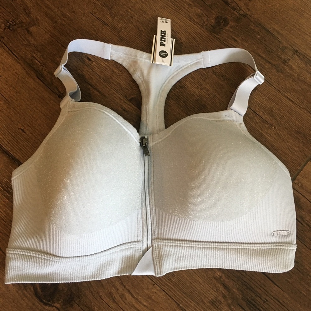 PINK Victoria's Secret Light Blue Front-Zip Sports Bra - Picture 4 of 6